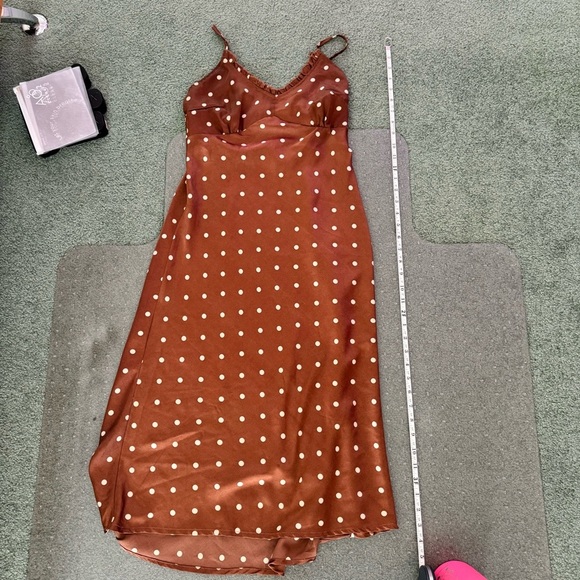 Japna Brown with Tan Polka Dots Midi Satin Dress - Picture 5 of 7